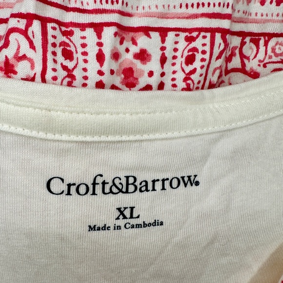 Croft & Barrow White Pink Bohemian V-Neck Boho T-Shirt Blouse Top ~ X-Large - Picture 7 of 10